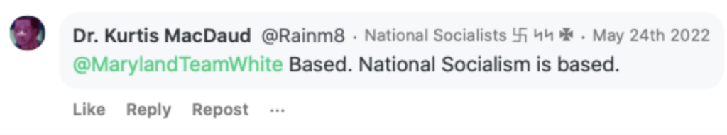 Trenin Bayless saying national socialism is based